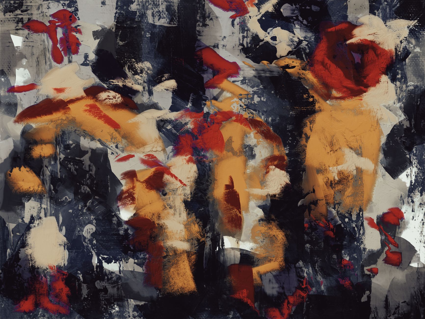 Dynamic abstract expressionist artwork with bold colors and textures, illustrating What Does Feng Shui Say About Artwork and Its Subject