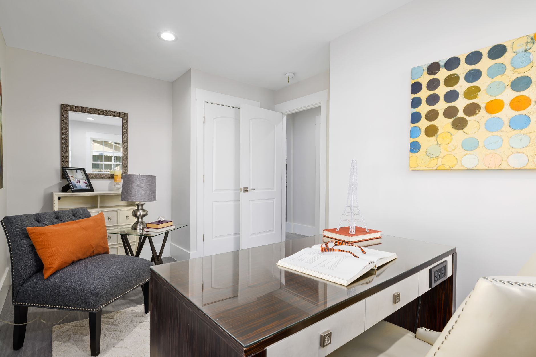 Bright modern home office with stylish furniture and decor, perfect for work from home setup, illustrating What Feng Shui Says About a Home Office in a Bedroom